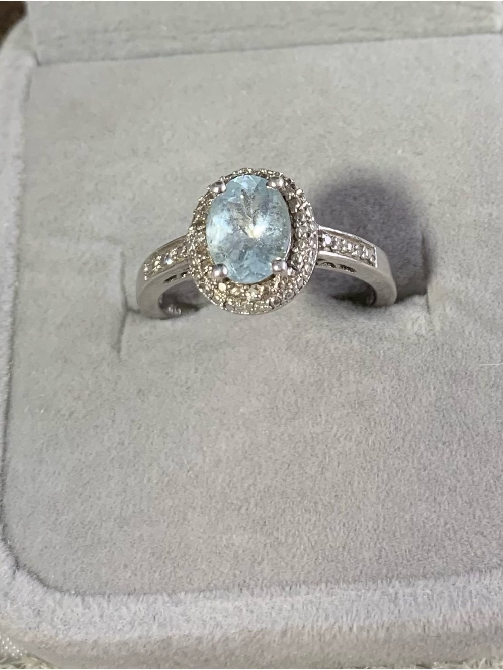 Vintage Blue Topaz CZ Halo Ring in Sterling Silver - Light Blue
